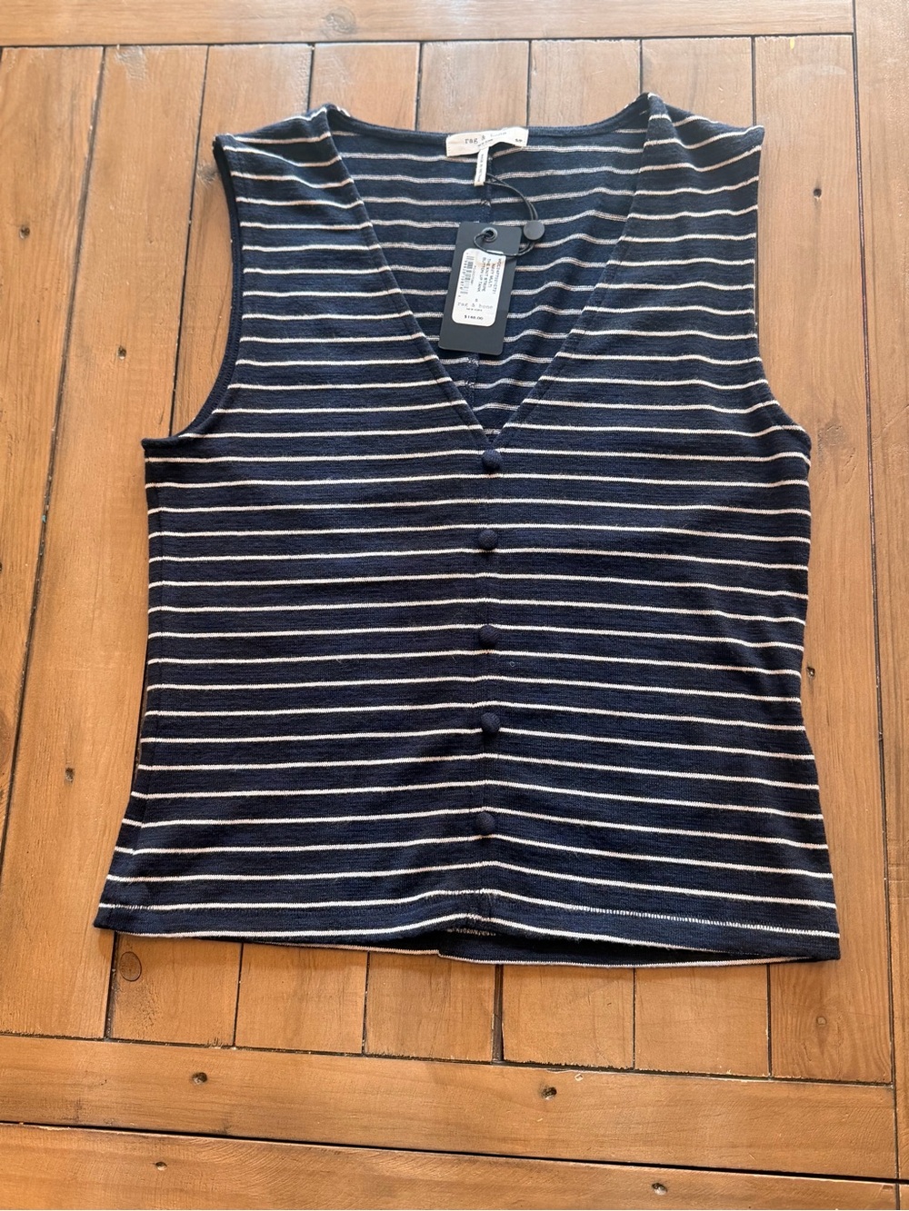 rag & bone Navy and White Striped Sleeveless Button Detail Tank -Small NWT